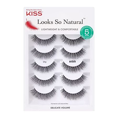 Amazon.com : KISS Looks So Natural False Eyelashes Multipack, Lightweight & Comfortable, Natural-Looking, Tapered End Technology, Reusable, Cruelty-Free, Contact Lens Friendly, Style Shy, 5 Pairs : Beauty & Personal Care