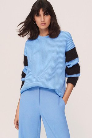 Sky-Blue Alpaca-Striped Chunky-Knit Cotton Sweater – Chinti & Parker EUR