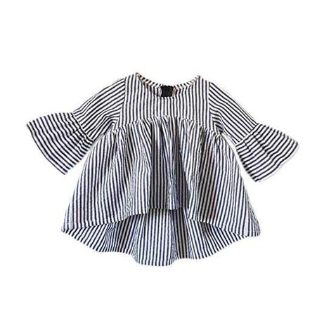 Amazon.com: Baby Girl Stripe Top Blouse Autumn Ruffle Sleeve Shirt Casual Clothes (Black+White, 12-18 Months): Clothing