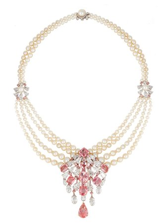 padparadscha sapphire, diamond and pearl necklace