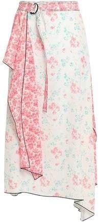 Asymmetric Layered Floral-print Silk Crepe De Chine Midi Skirt