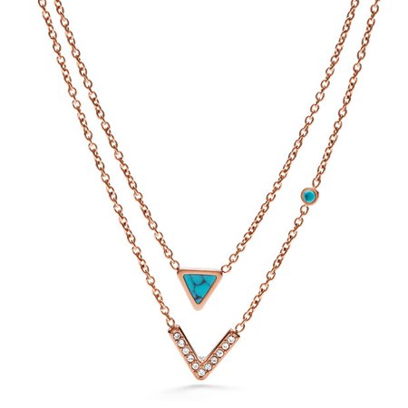 Turquoise Double-Strand Convertible Necklace - Fossil