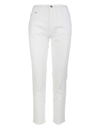 Woman White Jeans With Embroidery