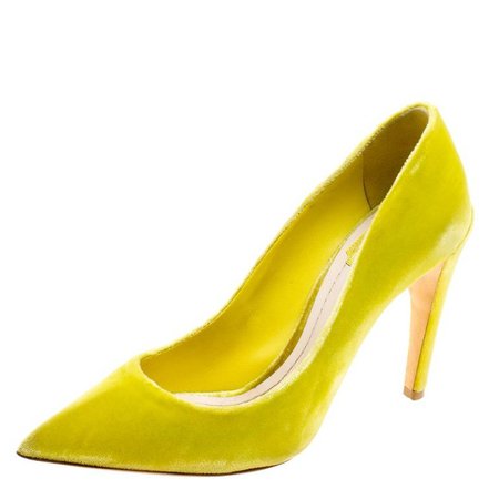 Dior Florescent Yellow Velvet Pointed Toe Pumps Size 37.5 For Sale at 1stdibs