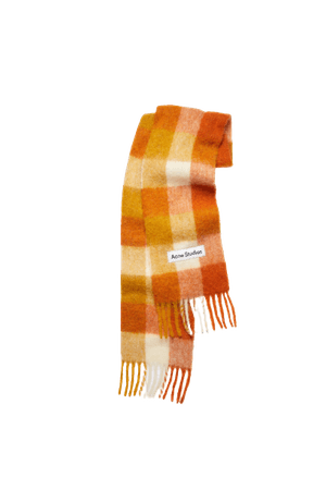 Large check scarf orange/white/ochre