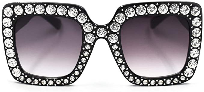 Amazon.com: SamuRita Elton Square Diamond Rhinestone Sunglasses Novelty Oversized Celebrity Shades(Black Frame/Black Gradient Lens): Clothing