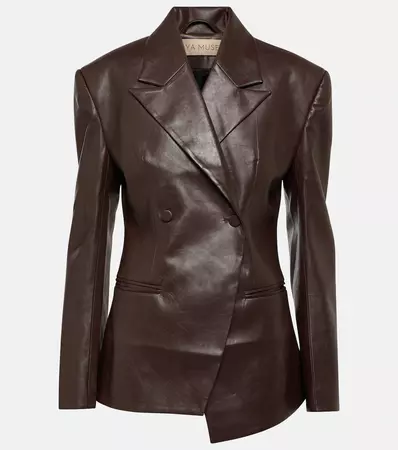 Mille Double Breasted Faux Leather Blazer in Brown - Aya Muse | Mytheresa