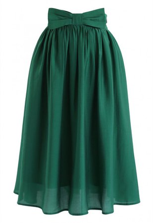 Bowknot Waist Pleated Midi Skirt in Emerald - NEW ARRIVALS - Retro, Indie and Unique Fashion