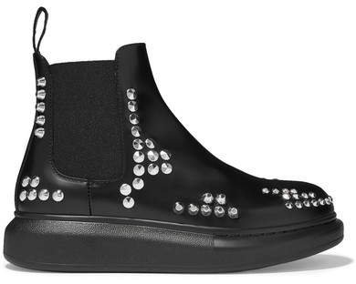 Studded Glossed-leather Exaggerated-sole Chelsea Boots - Black