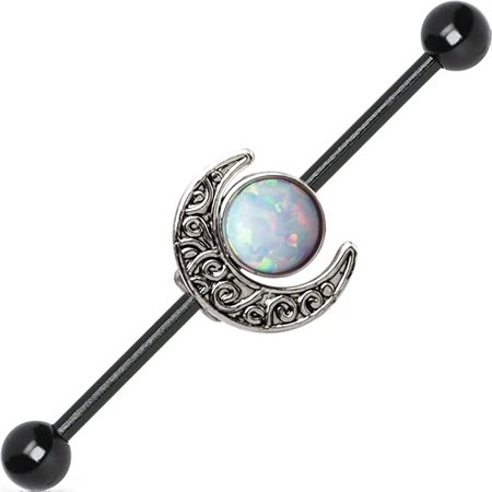 Amazon.com: BodyJewelryOnline Industrial Barbell Opal and Moon Charms 14ga Cartilage 316L Steel + Extra Bars (White Opal): Jewelry