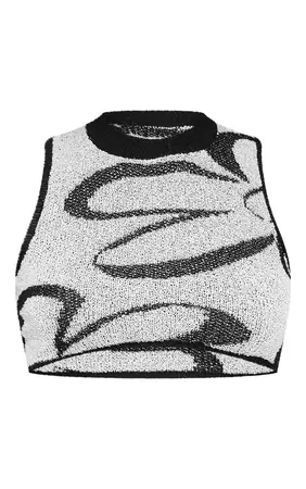 Monochrome Towel Knit Flower Detail Racer Crop Top | PrettyLittleThing USA