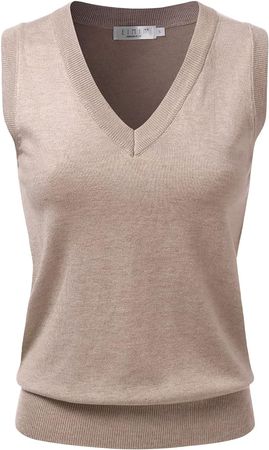 EIMIN Women's V-Neck Sleeveless Solid Stretch Pullover Premium Sweater Vest Top Khaki 2XL at Amazon Women’s Clothing store