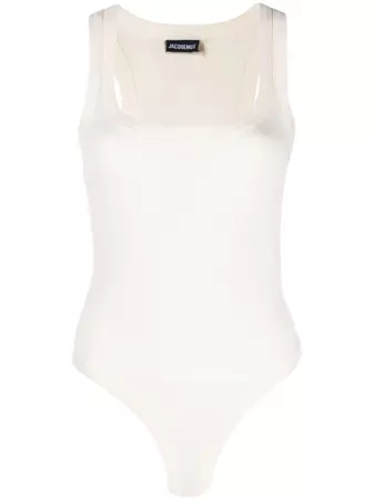 White Snatched Rib Square Neck Sleeveless Bodysuit