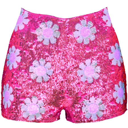 sequinned flowers high waist shorts png
