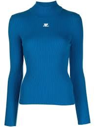 courreges ribbed roll neck jumper blue - Google Search