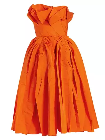 Shop Alexander McQueen Crumb-Catcher Strapless Corseted Faille Midi-Dress | Saks Fifth Avenue