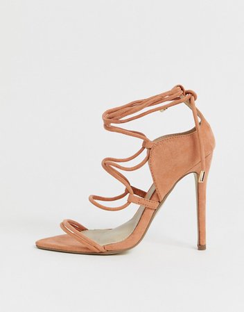 Missguided lace up barely there heeled sandals in nude | ASOS