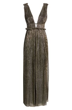 Lulus Spotlight On You Ruffle Trim Metallic Maxi Dress | Nordstrom
