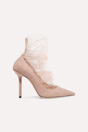 Lavish 100 Glittered Tulle And Suede Pumps - Antique rose