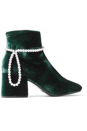 Faux pearl-embellished velvet ankle boots | MM6 MAISON MARGIELA | Sale up to 70% off | THE OUTNET