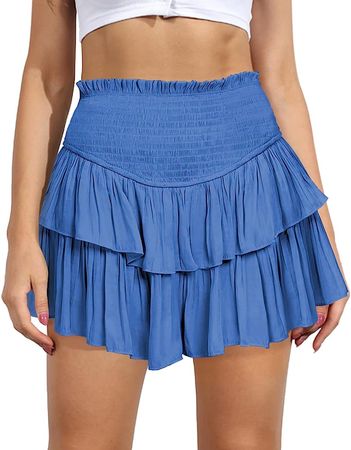 Amazon.com: MIYIEONZ Women's Cute High Waist Ruffle Mini Skirt Layered Ruffle Hem Flared Flowy Casual Swing Beach Mini Short Skirt : Clothing, Shoes & Jewelry