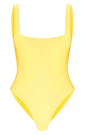 Yellow Second Skin Square Neck Sleeveless Thong Bodysuit | PrettyLittleThing