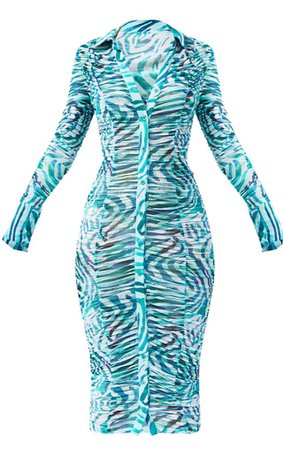 plt blue/green zebra print midi dress