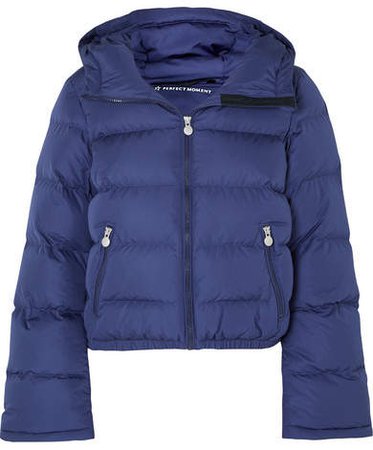 Polar Flare Hooded Quilted Down Ski Jacket - Blue