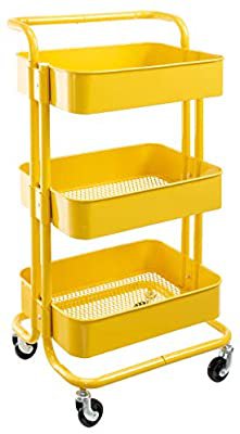 Amazon.com : HollyHOME 3-Tier Metal Utility Service Cart Rolling Storage Shelves with Handles, Blue Storage Utility Cart : Office Products