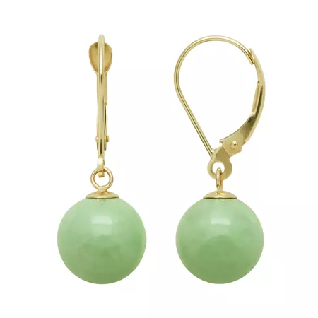 14k Gold Jade Ball Drop Earrings