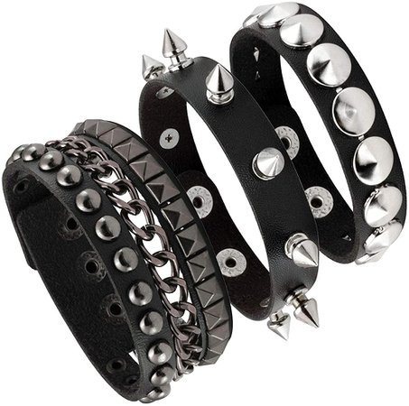 Amazon.com: Eigso 3 Pcs Leather Bracelet of Punk Rock Rivet Wrap Retro Spike Bracelet Adjustable for Women Men: Clothing