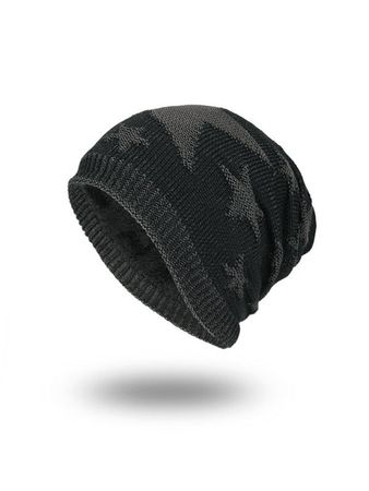 2023 Star Jacquard Warm Fleece Lined Beanie Hat Black ONE SIZE In Hat Online Store. Best For Sale | Emmiol.com
