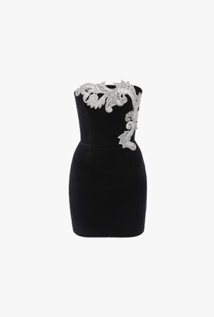 Black And Silver Embroidered Bustier Dress for Women - Balmain.com