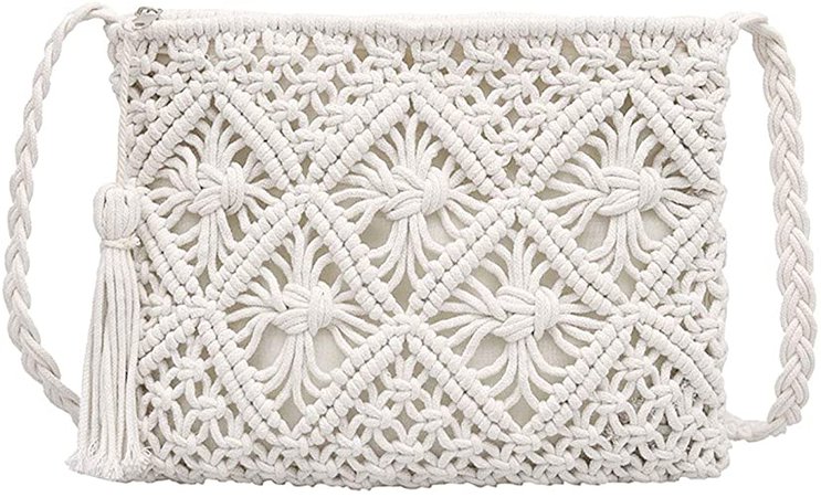 Meyaus Women Small Fringed Cotton Crochet Cross-body Shoulder Bag Bohemian Beach Travel Purse: Handbags: Amazon.com