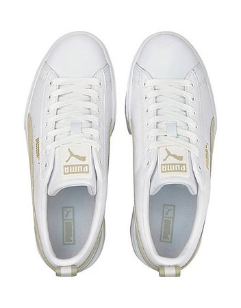 Puma Mayze platform sneakers in white and stone | ASOS