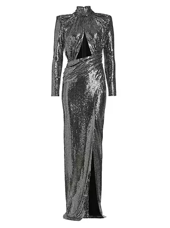 Shop Michael Costello Collection Libra Sequin Cut-Out Gown | Saks Fifth Avenue