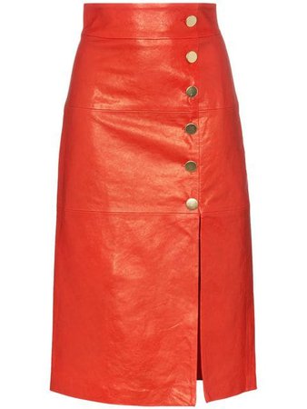 Skiim Lucy Button Down Leather Midi Skirt - Farfetch