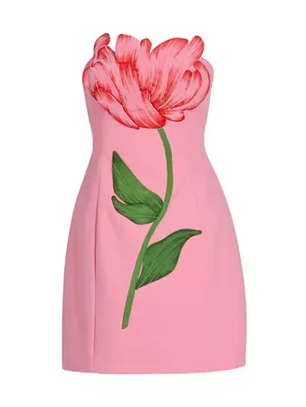 Shop Lela Rose Strapless Floral-Appliqué Minidress | Saks Fifth Avenue