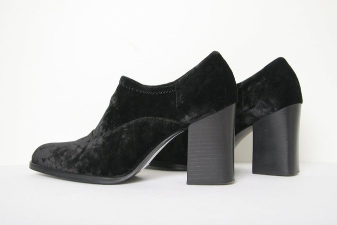 Vintage Black Velvet Block Heel Shoe Lucas B for Calico | Etsy