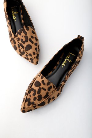 Cute Leopard Loafers - Vegan Suede Loafers - Pointed Loafers