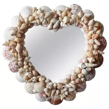Coastal Heart Shape Sea Shell Encrusted Mirror For Sale at 1stDibs