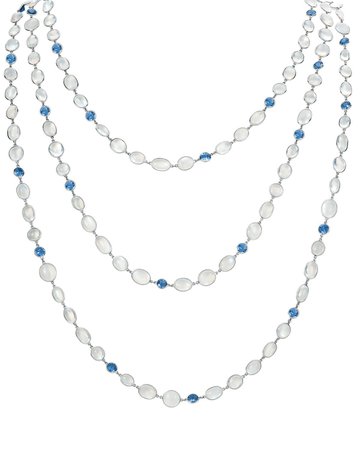 Eclat Jewels 72" Platinum, Moonstone & Sapphire Chain Necklace