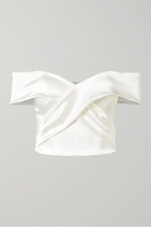 White Kelly off-the-shoulder stretch-duchesse satin bustier top | Halfpenny London | NET-A-PORTER