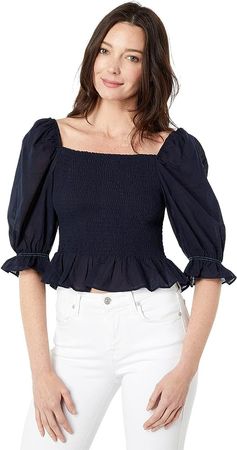 Tommy Hilfiger Women's Smocked Peplum Shirt Blouse at Amazon Women’s Clothing store