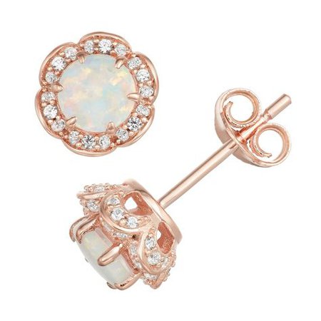 Rose Gold Opal & Diamond Stud Earrings