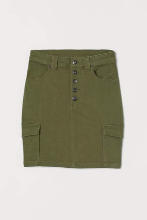 Cotton Twill Cargo Skirt - Green