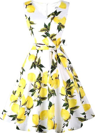 Amazon.com: Dressever Women's 50s 60s Vintage Sleeveless Cocktail Party Dress with Pockets White Lemon 3X : Clothing, Shoes & Jewelry