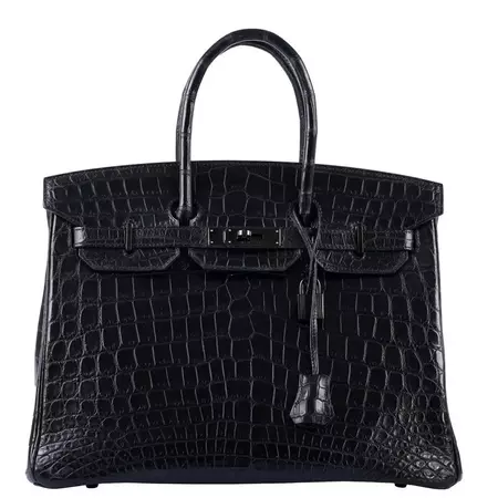 Hermès Birkin 35 Black Matte Niloticus Crocodile PVD Black Hardware Bag For Sale at 1stDibs