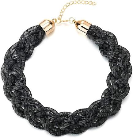 Amazon.com: COOLSTEELANDBEYOND Black Statement Necklace, Braided Hollow Cable Large Bib Choker Collar, Dress Prom : Clothing, Shoes & Jewelry