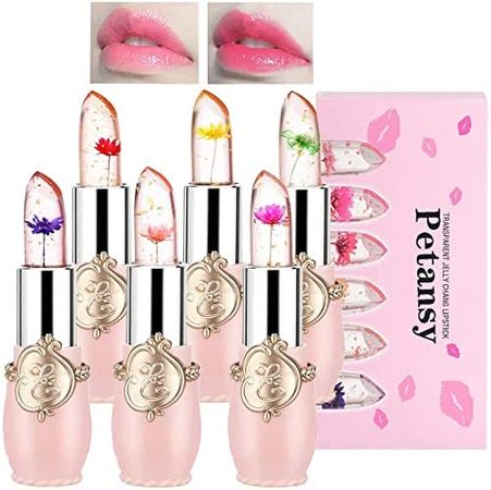 Amazon.com : firstfly Pack of 6 Crystal Flower Jelly Lipstick, Long Lasting Nutritious Lip Balm Lips Moisturizer Magic Temperature Color Change Lip Gloss (Pink) : Beauty & Personal Care